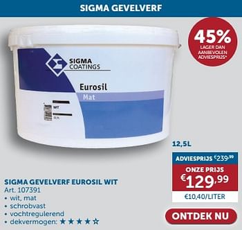 Promotions Sigma gevelverf eurosil wit - Sigma - Valide de 23/04/2024 à 20/05/2024 chez Zelfbouwmarkt