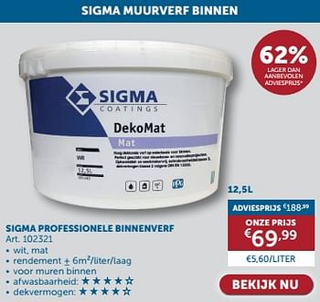 Promotions Sigma professionele binnenverf - Sigma - Valide de 23/04/2024 à 20/05/2024 chez Zelfbouwmarkt