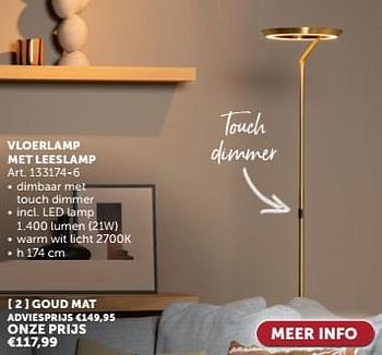 Promoties Vloerlamp met leeslamp goud mat - Huismerk - Zelfbouwmarkt - Geldig van 23/04/2024 tot 20/05/2024 bij Zelfbouwmarkt
