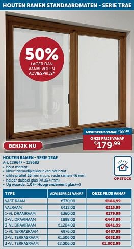 Promoties Houten ramen - serie trae - Huismerk - Zelfbouwmarkt - Geldig van 23/04/2024 tot 20/05/2024 bij Zelfbouwmarkt