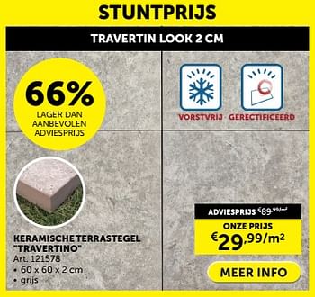 Promoties Keramische terrastegel travertino - Huismerk - Zelfbouwmarkt - Geldig van 23/04/2024 tot 20/05/2024 bij Zelfbouwmarkt