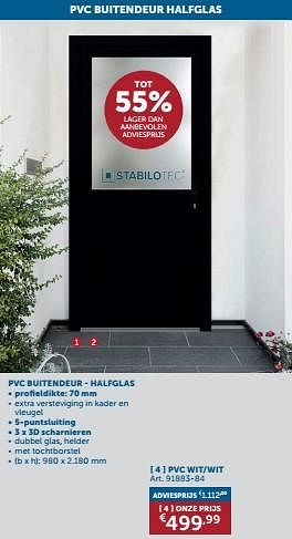 Promotions Pvc buitendeur - halfglas wit-wit - Stabilotec - Valide de 23/04/2024 à 20/05/2024 chez Zelfbouwmarkt