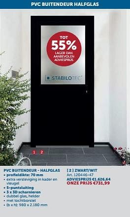 Promotions Pvc buitendeur - halfglas zwart-wit - Stabilotec - Valide de 23/04/2024 à 20/05/2024 chez Zelfbouwmarkt