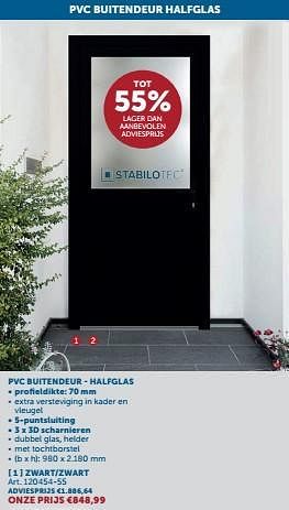 Promotions Pvc buitendeur - halfglas zwart-zwart - Stabilotec - Valide de 23/04/2024 à 20/05/2024 chez Zelfbouwmarkt