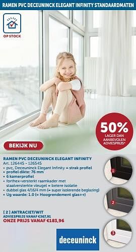 Promoties Ramen pvc deceuninck elegant infinity antraciet-wit - Deceuninck - Geldig van 23/04/2024 tot 20/05/2024 bij Zelfbouwmarkt