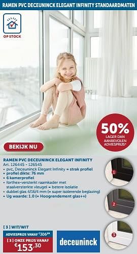 Promoties Ramen pvc deceuninck elegant infinity wit-wit - Deceuninck - Geldig van 23/04/2024 tot 20/05/2024 bij Zelfbouwmarkt