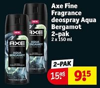 Promoties Axe fine fragrance deospray aqua bergamot - Axe - Geldig van 23/04/2024 tot 28/04/2024 bij Kruidvat