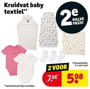 Promoties Kruidvat baby textiel sok - Huismerk - Kruidvat - Geldig van 23/04/2024 tot 28/04/2024 bij Kruidvat