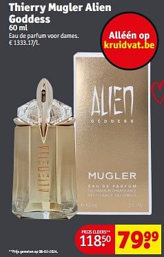 Promoties Thierry mugler alien goddess edp - Mugler - Geldig van 23/04/2024 tot 28/04/2024 bij Kruidvat