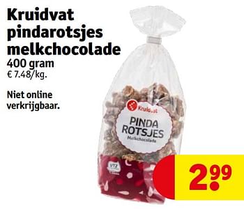 Promoties Kruidvat pindarotsjes melkchocolade - Huismerk - Kruidvat - Geldig van 23/04/2024 tot 28/04/2024 bij Kruidvat