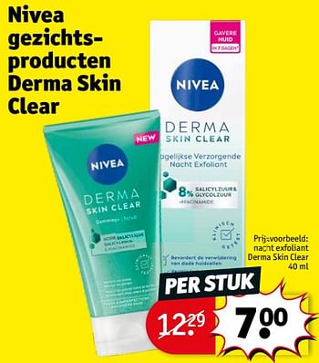 Promotions Nacht exfoliant derma skin clear - Nivea - Valide de 23/04/2024 à 28/04/2024 chez Kruidvat