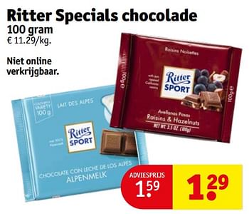 Promotions Ritter specials chocolade - Ritter Sport - Valide de 23/04/2024 à 28/04/2024 chez Kruidvat
