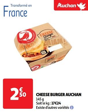 Promoties Cheese burger auchan - Huismerk - Auchan - Geldig van 23/04/2024 tot 28/04/2024 bij Auchan