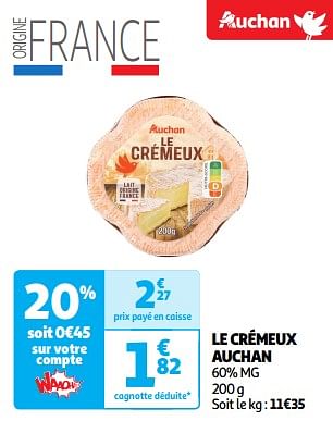 Promoties Le crémeux auchan - Huismerk - Auchan - Geldig van 23/04/2024 tot 28/04/2024 bij Auchan