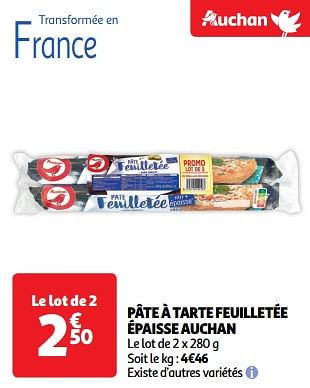 Promoties Pâte à tarte feuilletée épaisse auchan - Huismerk - Auchan - Geldig van 23/04/2024 tot 28/04/2024 bij Auchan
