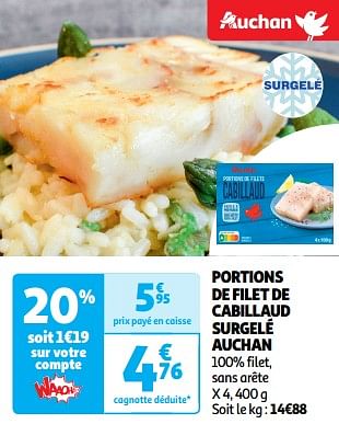 Promoties Portions de filet de cabillaud surgelé auchan - Huismerk - Auchan - Geldig van 23/04/2024 tot 28/04/2024 bij Auchan