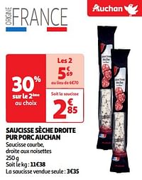 Saucisse sèche droite pur porc auchan-Huismerk - Auchan