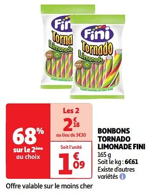 Promoties Bonbons tornado limonade fini - Fini  - Geldig van 23/04/2024 tot 28/04/2024 bij Auchan