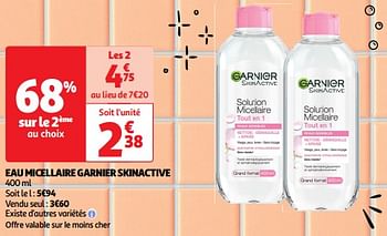 Promoties Eau micellaire garnier skinactive - Garnier - Geldig van 23/04/2024 tot 28/04/2024 bij Auchan