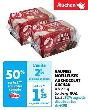 Promoties Gaufres moelleuses au chocolat auchan - Huismerk - Auchan - Geldig van 23/04/2024 tot 28/04/2024 bij Auchan