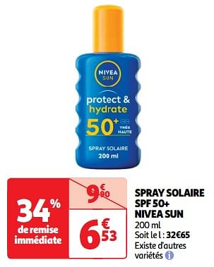 Promoties Spray solaire spf 50+ nivea sun - Nivea - Geldig van 23/04/2024 tot 28/04/2024 bij Auchan