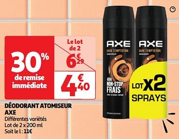 Promoties Déodorant atomiseur axe - Axe - Geldig van 23/04/2024 tot 28/04/2024 bij Auchan