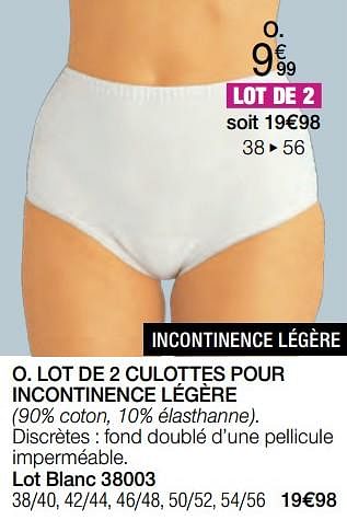 Promoties Lot de 2 culottes pour incontinence légère - Huismerk - Damart - Geldig van 01/04/2024 tot 30/06/2024 bij Damart