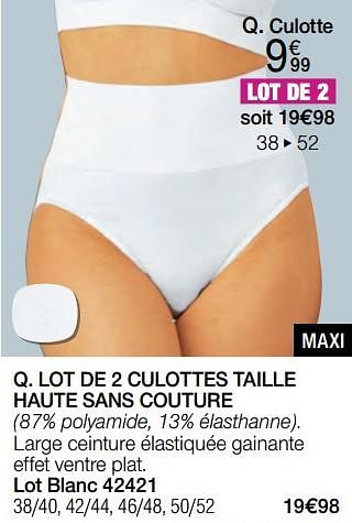 Promoties Lot de 2 culottes taille haute sans couture - Huismerk - Damart - Geldig van 01/04/2024 tot 30/06/2024 bij Damart