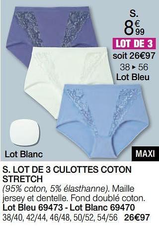 Promotions Lot de 3 culottes coton stretch - Produit Maison - Damart - Valide de 01/04/2024 à 30/06/2024 chez Damart