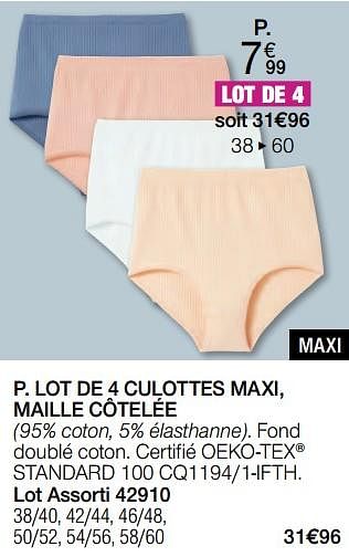 Promotions Lot de 4 culottes maxi, maille côtelée - Produit Maison - Damart - Valide de 01/04/2024 à 30/06/2024 chez Damart