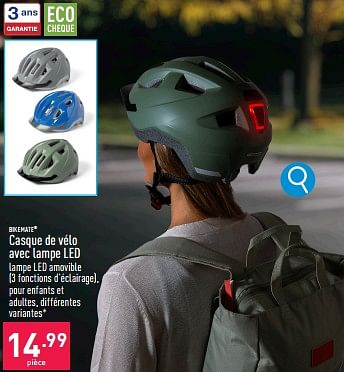 Promoties Casque de vélo avec lampe led - Bikemate - Geldig van 30/04/2024 tot 05/05/2024 bij Aldi