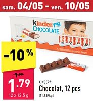 Promotions Chocolat - Kinder - Valide de 29/04/2024 à 05/05/2024 chez Aldi