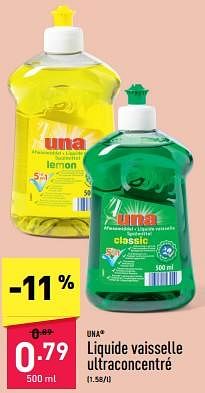 Promoties Liquide vaisselle ultraconcentré - Una - Geldig van 04/05/2024 tot 10/05/2024 bij Aldi