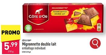 Promotions Mignonnette double lait - Cote D'Or - Valide de 03/05/2024 à 05/05/2024 chez Aldi