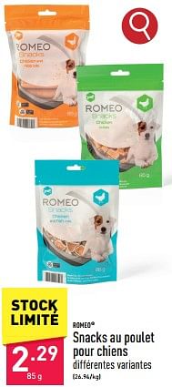 Promoties Snacks au poulet pour chiens - Romeo - Geldig van 03/05/2024 tot 05/05/2024 bij Aldi