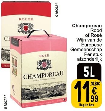 Promotions Champoreau rood - Vins rouges - Valide de 23/04/2024 à 29/04/2024 chez Cora