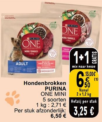 Promoties Hondenbrokken purina one mini - Purina - Geldig van 23/04/2024 tot 29/04/2024 bij Cora