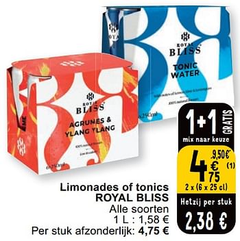 Promoties Limonades of tonics royal bliss - Royal Bliss - Geldig van 23/04/2024 tot 29/04/2024 bij Cora