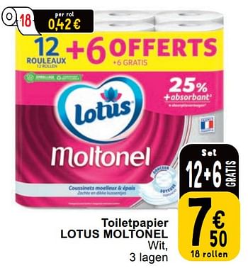 Promotions Toiletpapier lotus moltonel - Lotus Nalys - Valide de 23/04/2024 à 29/04/2024 chez Cora