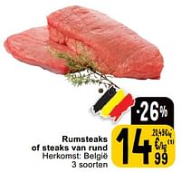 Promoties Rumsteaks of steaks van rund - Huismerk - Cora - Geldig van 23/04/2024 tot 29/04/2024 bij Cora