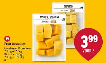 Promotions Fruit in stukjes mango - Produit Maison - Delhaize - Valide de 25/04/2024 à 01/05/2024 chez Delhaize