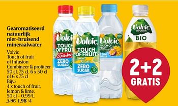 Promotions Gearomatiseerd natuurlijk niet-bruisend mineraalwater touch of fruit, lemon + lime - Volvic - Valide de 25/04/2024 à 01/05/2024 chez Delhaize