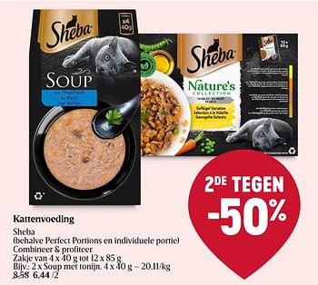 Promotions Kattenvoeding soup met tonijn - Sheba - Valide de 25/04/2024 à 01/05/2024 chez Delhaize