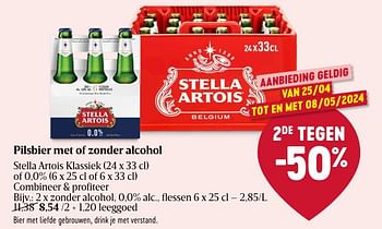 Promotions Pilsbier zonder alcohol - Stella Artois - Valide de 25/04/2024 à 01/05/2024 chez Delhaize