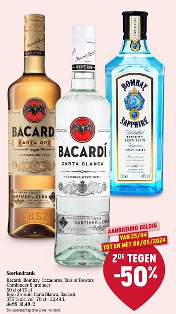Promotions Rum, carta blanca, bacardi - Bacardi - Valide de 25/04/2024 à 01/05/2024 chez Delhaize