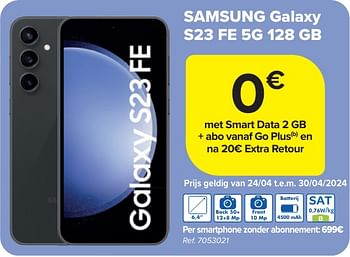 Promotions Samsung galaxy s23 fe 5g 128 gb - Samsung - Valide de 24/04/2024 à 06/05/2024 chez Carrefour