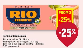 Promotions Tonijn met olijfolie - Rio Mare - Valide de 25/04/2024 à 01/05/2024 chez Delhaize