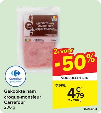Promotions Gekookte ham croque-monsieur carrefour - Produit maison - Carrefour  - Valide de 24/04/2024 à 06/05/2024 chez Carrefour