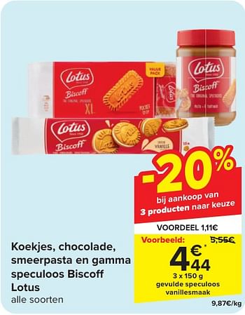 Promoties Gevulde speculoos vanillesmaak - Lotus Bakeries - Geldig van 24/04/2024 tot 06/05/2024 bij Carrefour