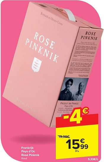 Promotions Pays d`oc rosé pinknik rosé - Vins rosé - Valide de 24/04/2024 à 06/05/2024 chez Carrefour